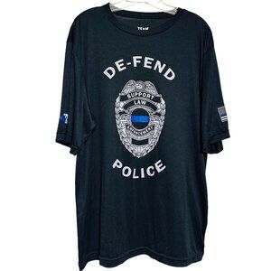 Men’s Black Police Flag T-Shirt – XL Short Sleeve Polyester Graphic Tee